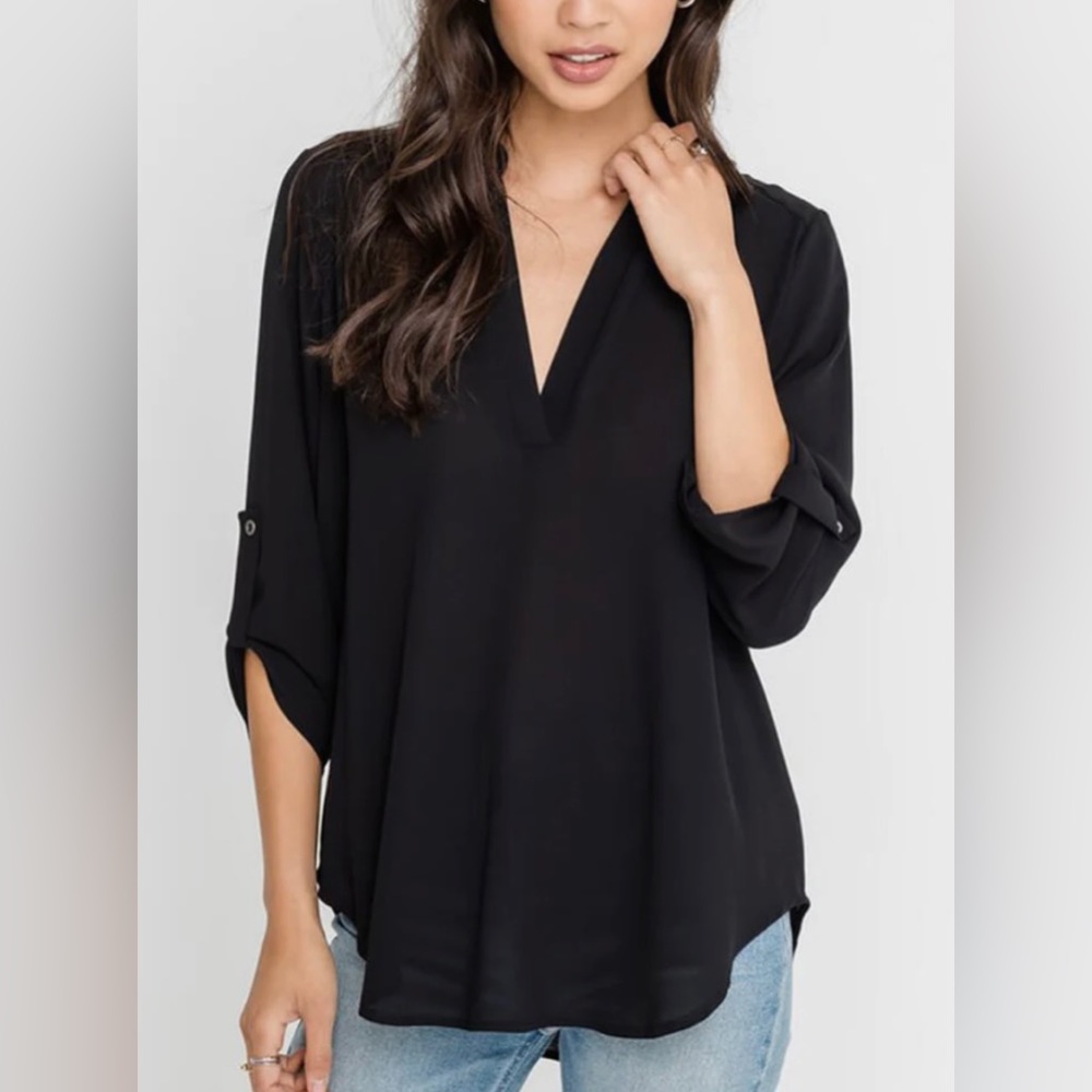 Lush Tab Sleeve Tunic Black SzXS
